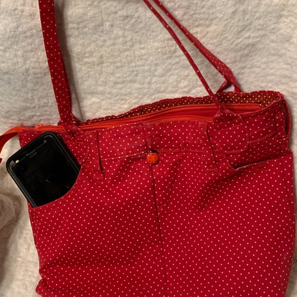 Handmade Upcycled Red Polkadot Handbag - Picture 7 of 15